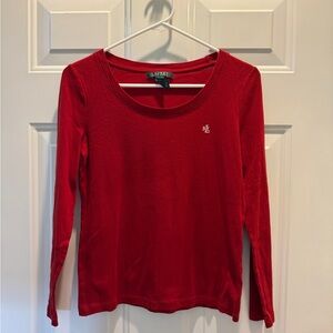 Ralph Lauren Red Fitted Long Sleeve Blouse